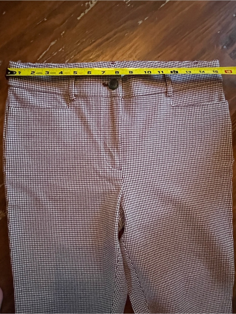 Loft Women’s Size 6 Burgundy and Cream Houndstooth Sutton Skinny Pants - Picture 3 of 10